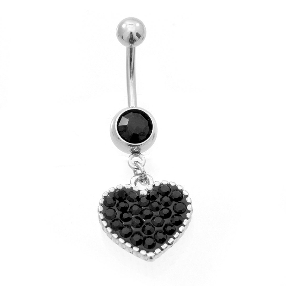 Surgical Steel 14 Gauge Belly Ring with Paved CZ Heart Dangle