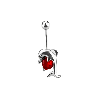 Surgical Steel 14 Gauge Belly Ring with Dolphin Heart Gem - photo 6