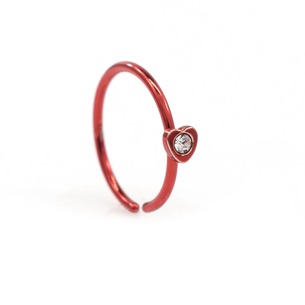 Anodized Titanium 20 Gauge Bendable Nose Ring with CZ Heart - photo 3