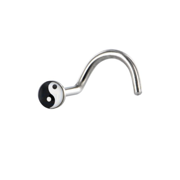Surgical Steel 18 or 20 Gauge Nose Screw with Yin Yang Logo