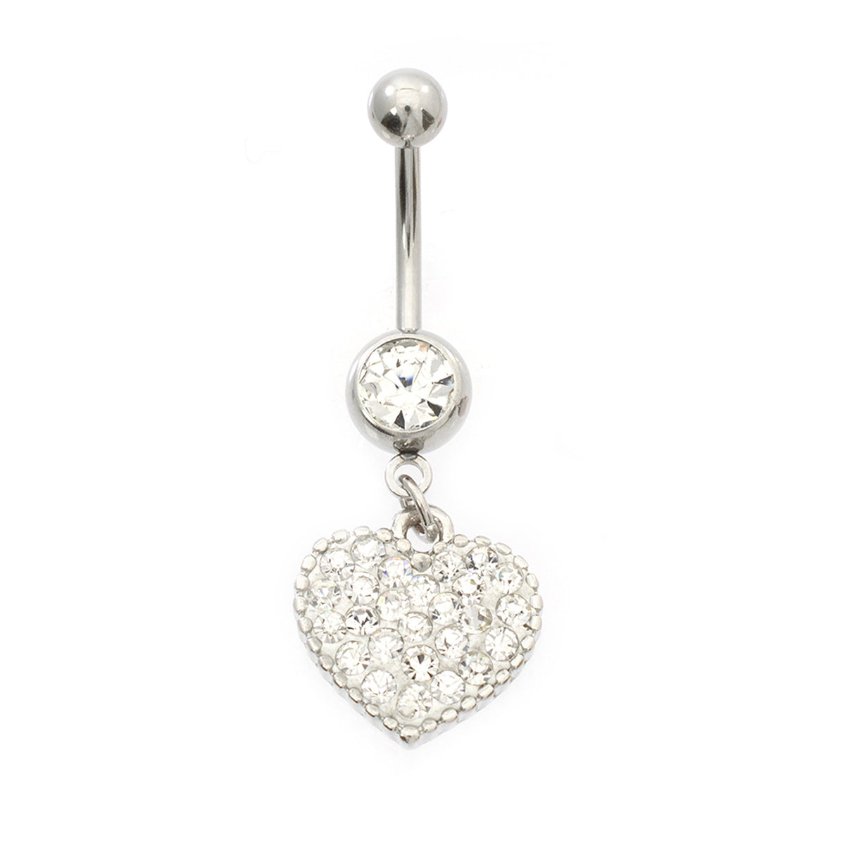 Surgical Steel 14 Gauge Belly Ring with Paved CZ Heart Dangle