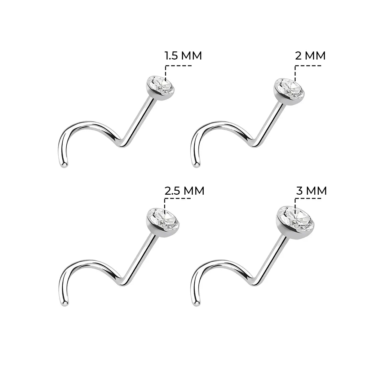 Titanium Corkscrew Nose Ring 18 & 20 Gauge 6mm with CZ - photo 5