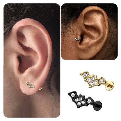 Surgical Steel Flat Back Labret Stud 18G 8mm with Gothic Bat CZ - photo 2