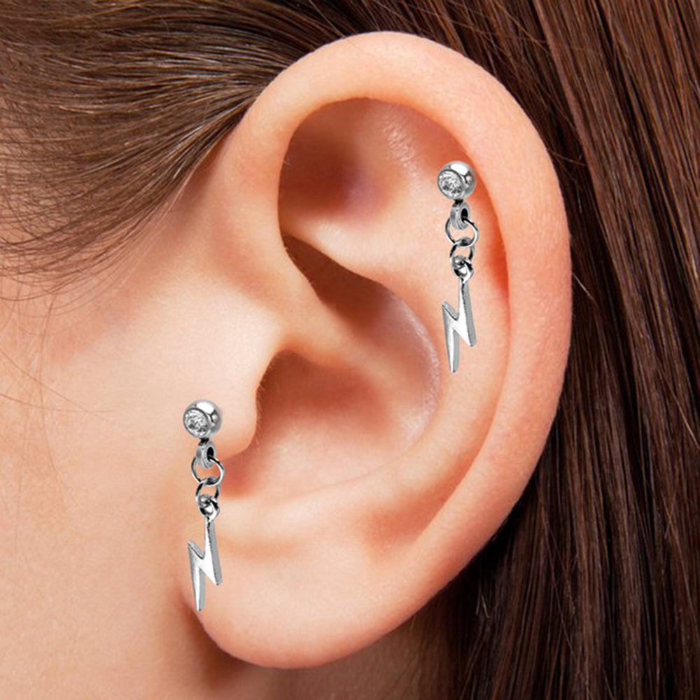 Surgical Steel 18 Gauge Lightning Cartilage Barbell with CZ - photo 2