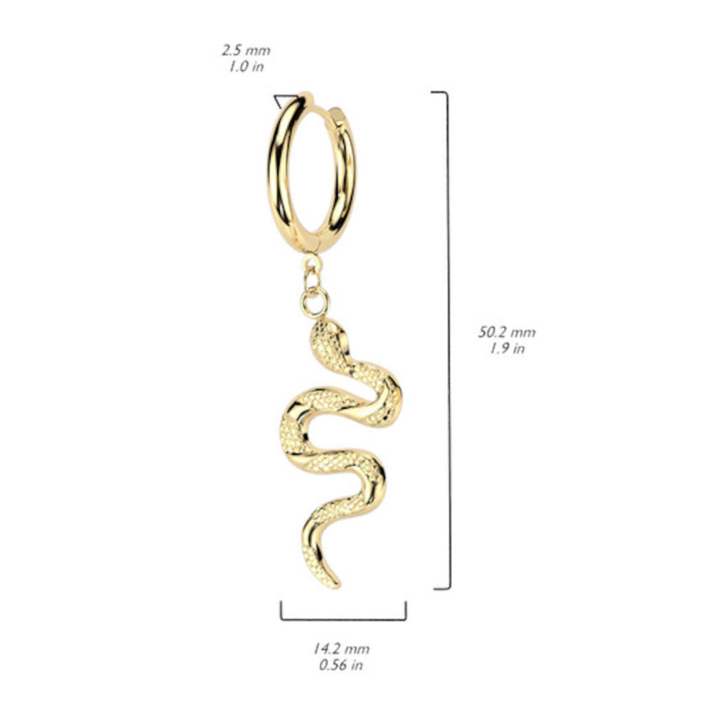 Surgical Steel 18 Gauge Dangle Snake Hoop Earrings - Pair
