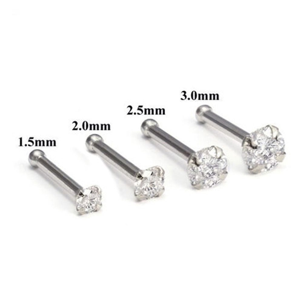 14K White Gold 18 Gauge Nose Bone Stud with 2.5mm Diamond - photo 5