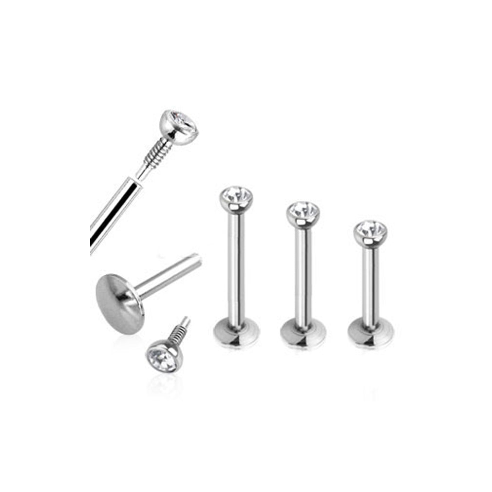 Surgical Steel 18 Gauge Monroe Labret with Clear Press Fit Gem