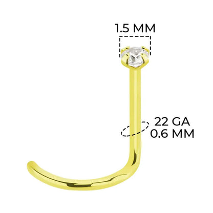 18K Solid Yellow Gold Corkscrew Nose Stud 22 Gauge 6mm with Diamond - photo 3