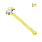 18K Solid Gold 22 Gauge CZ Top Nose Bone Stud