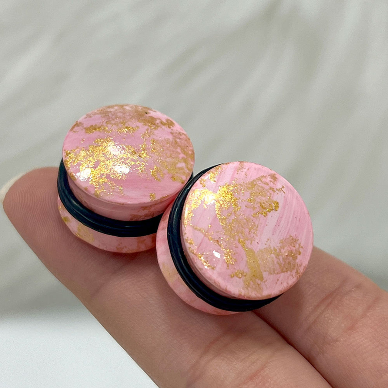 Rose Quartz Glitter Resin Double Flared Plug 6 to 13/16" Gauge - Pair