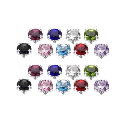Surgical Steel Colored CZ Dermal Tops 3mm to 5mm - 18 Pack