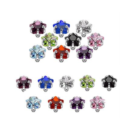 Surgical Steel Dermal Tops 3mm & 4mm with Prong Set Star Gem - 18 Pack - photo 2