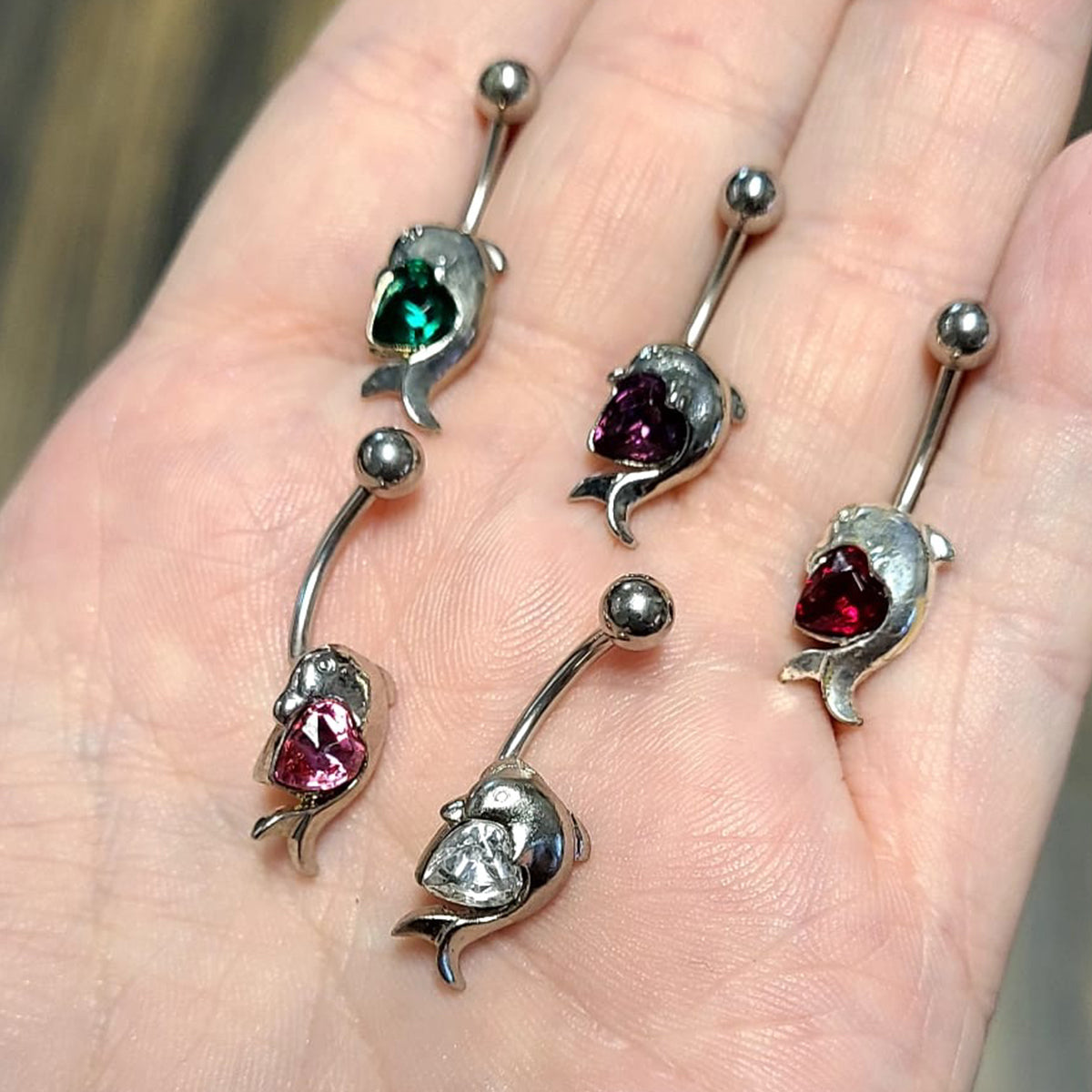 Surgical Steel 14 Gauge Belly Ring with Dolphin Heart Gem - photo 7