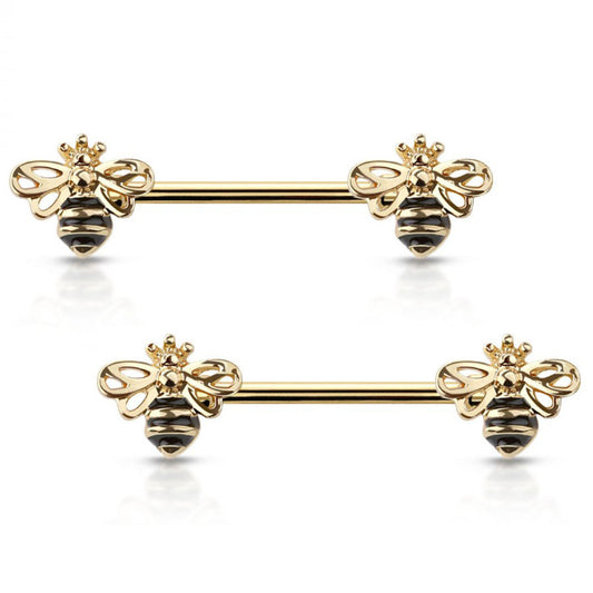 Surgical Steel Nipple Ring Straight Barbell 14 Gauge with Queen Bee