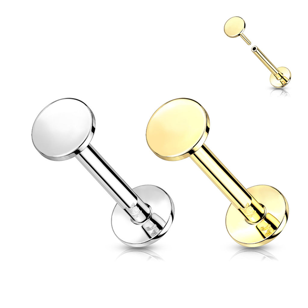 14 Karat Solid Gold Labret / Monroe Stud 18 & 16 Gauge Flat Round Top - Kruelty