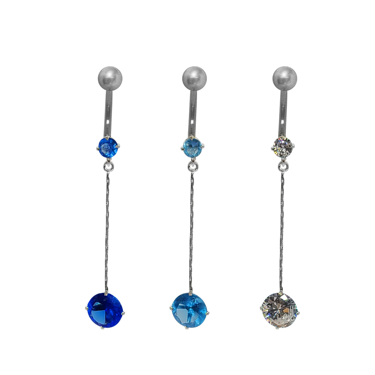 Surgical Steel 14 Gauge Belly Ring with Prong CZ Chain Dangle