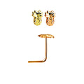 .925 Sterling Silver 22G L Shape Pineapple Nose Stud Gold & Rose Gold