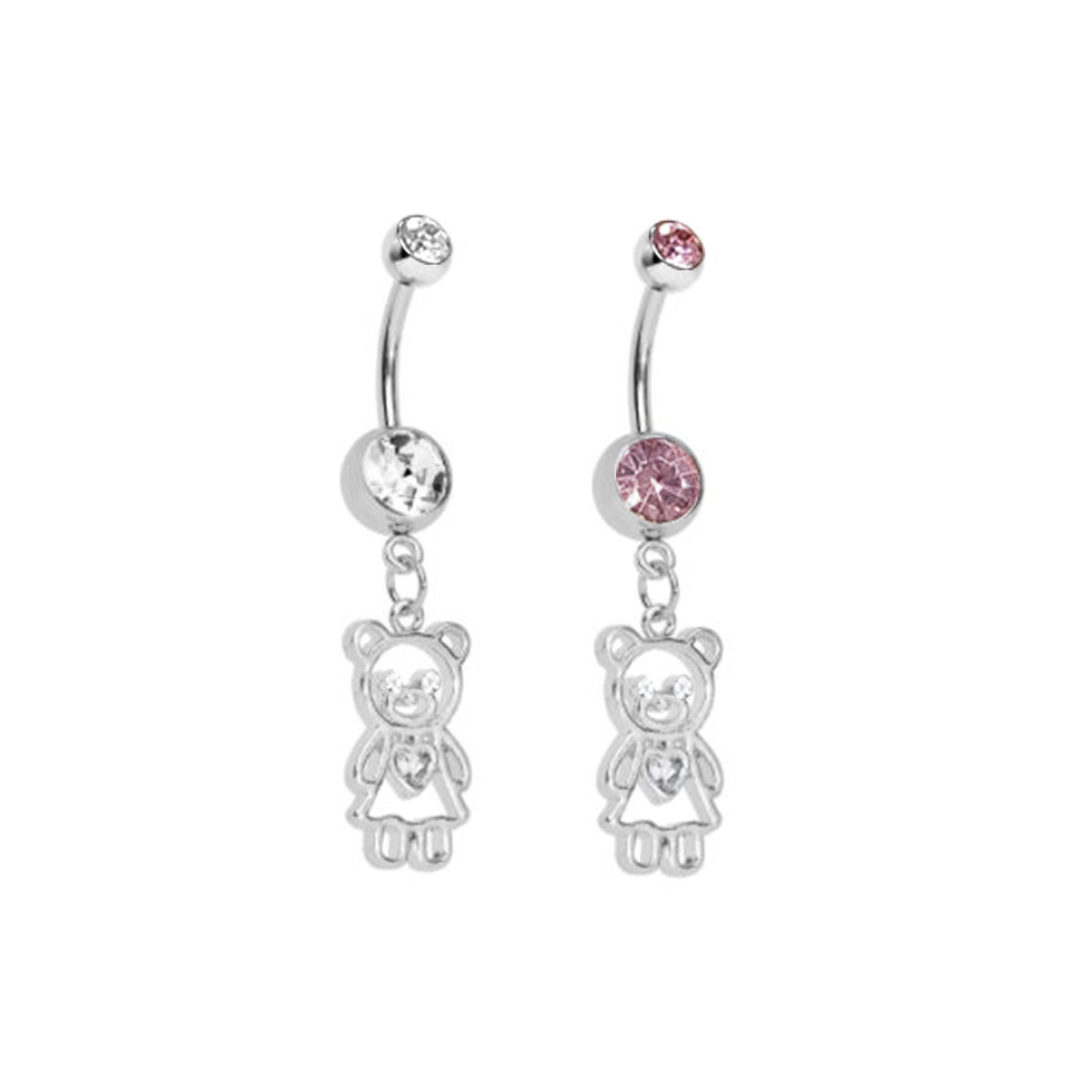 Surgical Steel 14 Gauge Belly Ring with CZ Teddy Bear Dangle