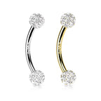 14 Karat Solid Gold Curved Barbell 16 Gauge Eyebrow Gem Paved Ball - Kruelty
