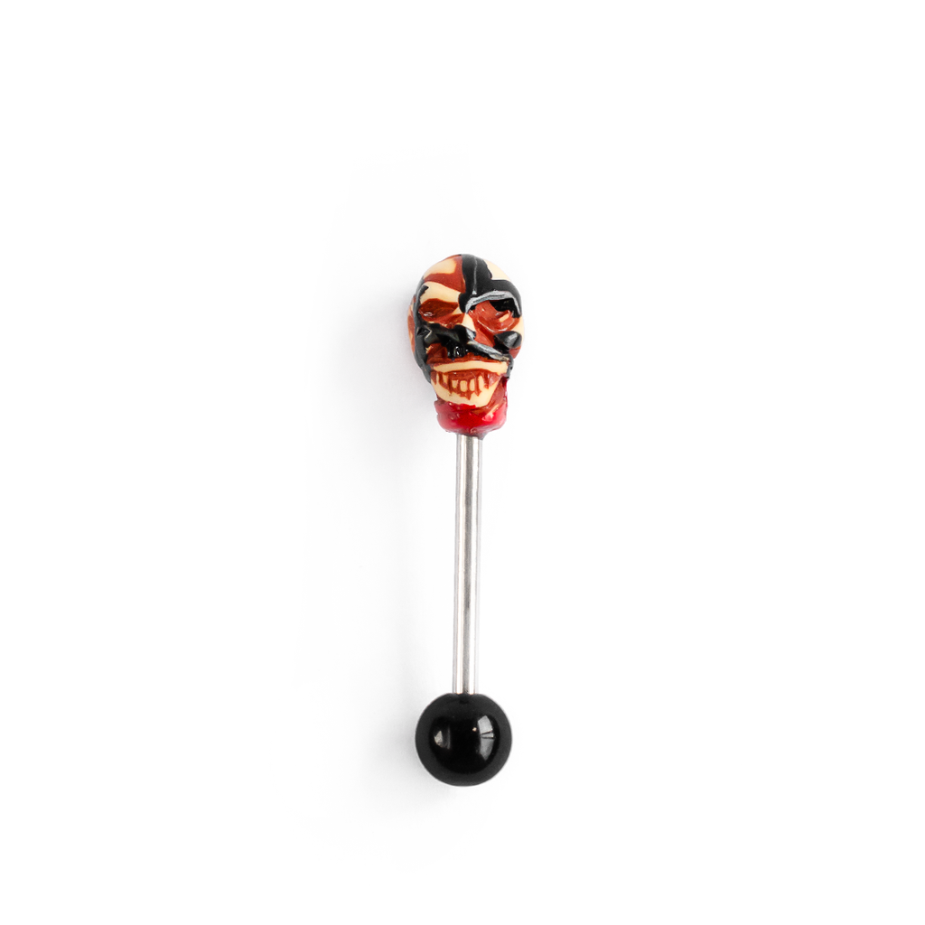 Surgical Steel & Acrylic Straight Barbell with Skull & Black Bead