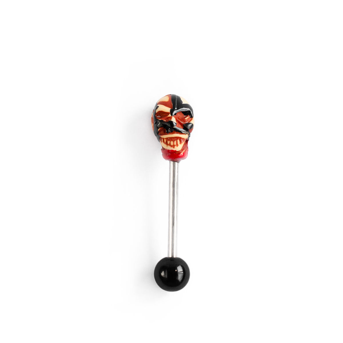 Surgical Steel & Acrylic Straight Barbell with Skull & Black Bead