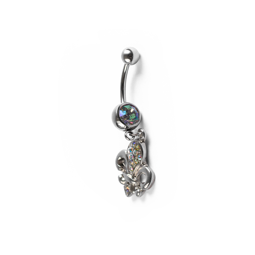 Surgical Steel Fleur De Lis CZ Dangle Belly Button Ring