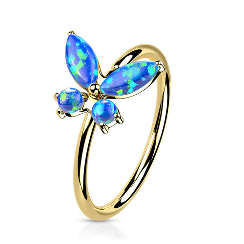14 Karat Solid Gold Nose Ring 20 Gauge Bendable Hoop Butterfly - Kruelty - Photo 2