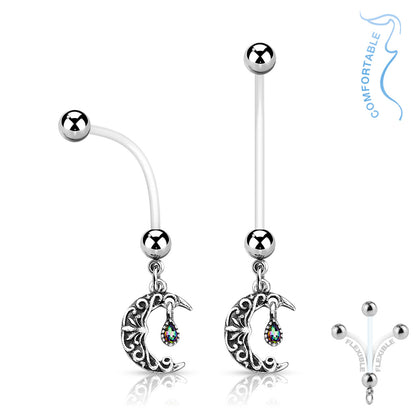 BioFlex 14 Gauge Pregnancy Belly Ring with Crescent Moon