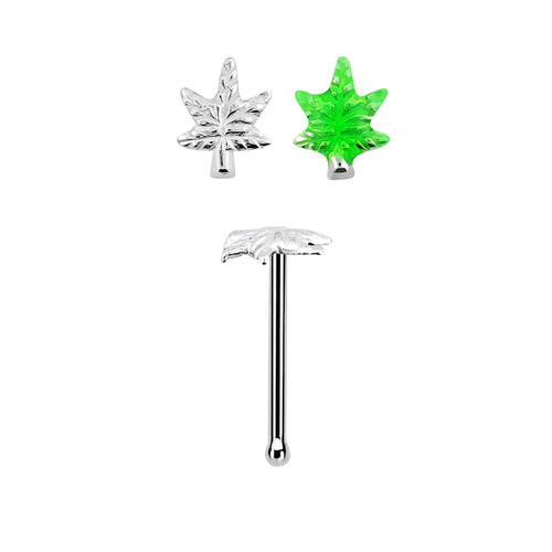 .925 Sterling Silver 22 Gauge Self Bending Pot Leaf Nose Stud