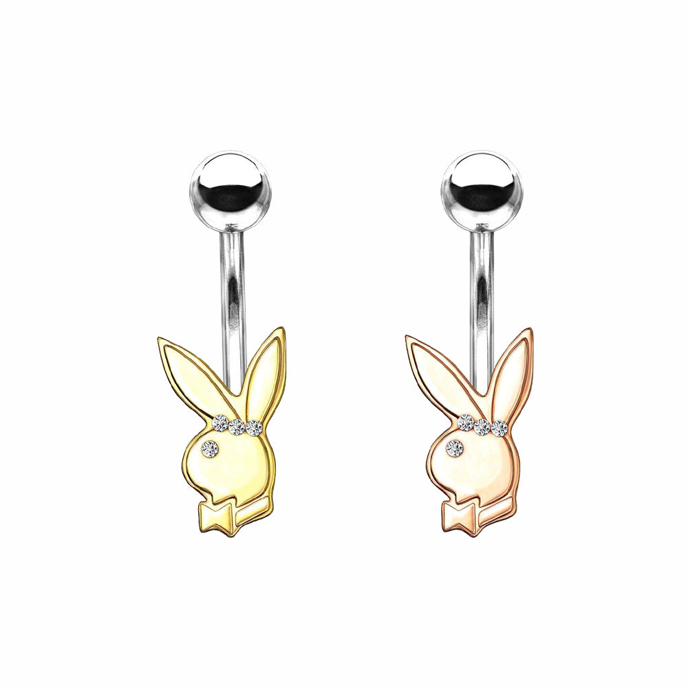 Surgical Steel Playboy Bunny Belly Button Ring with Clear Gems
