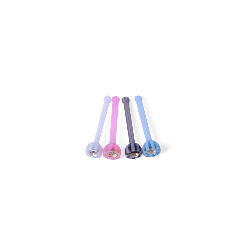 Acrylic Flexi Nose Bones with Clear Gem - 4 Pack