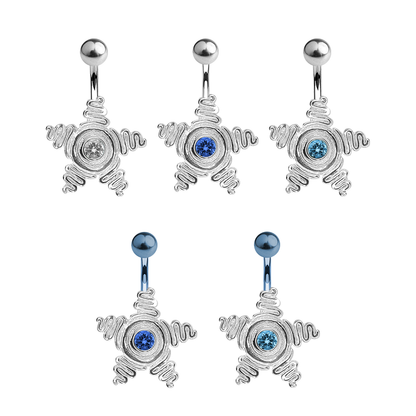 Titanium 14 Gauge Belly Ring with Large CZ Star Anodized