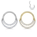 14K Solid Gold Hinged Segment Hoop Front Facing Double Line CZ