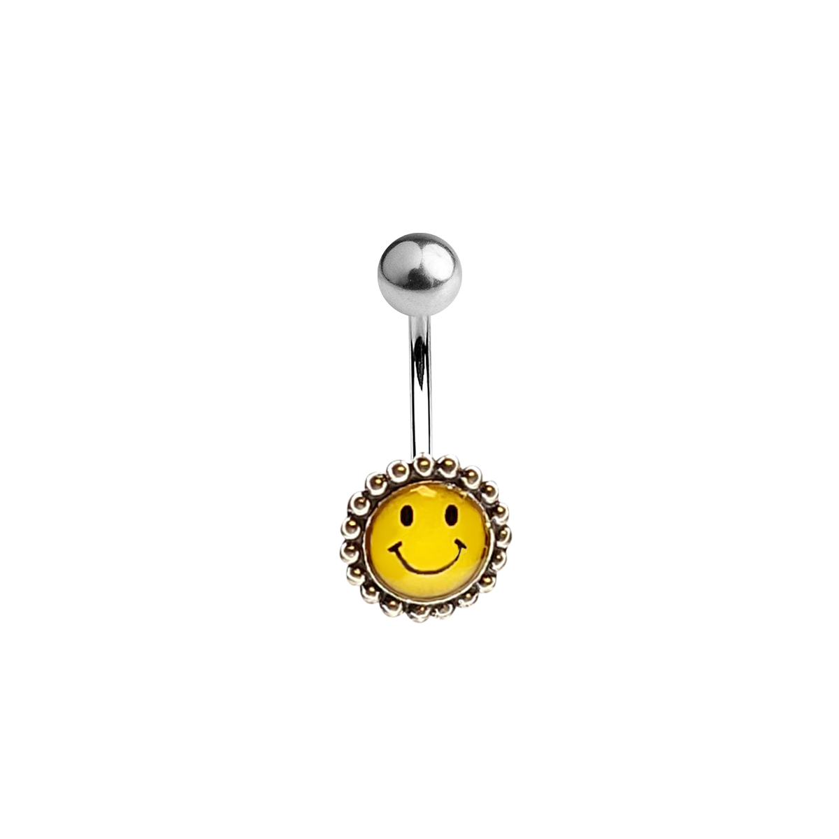 Titanium 14 Gauge Belly Ring with Smiley Face Flower Logo