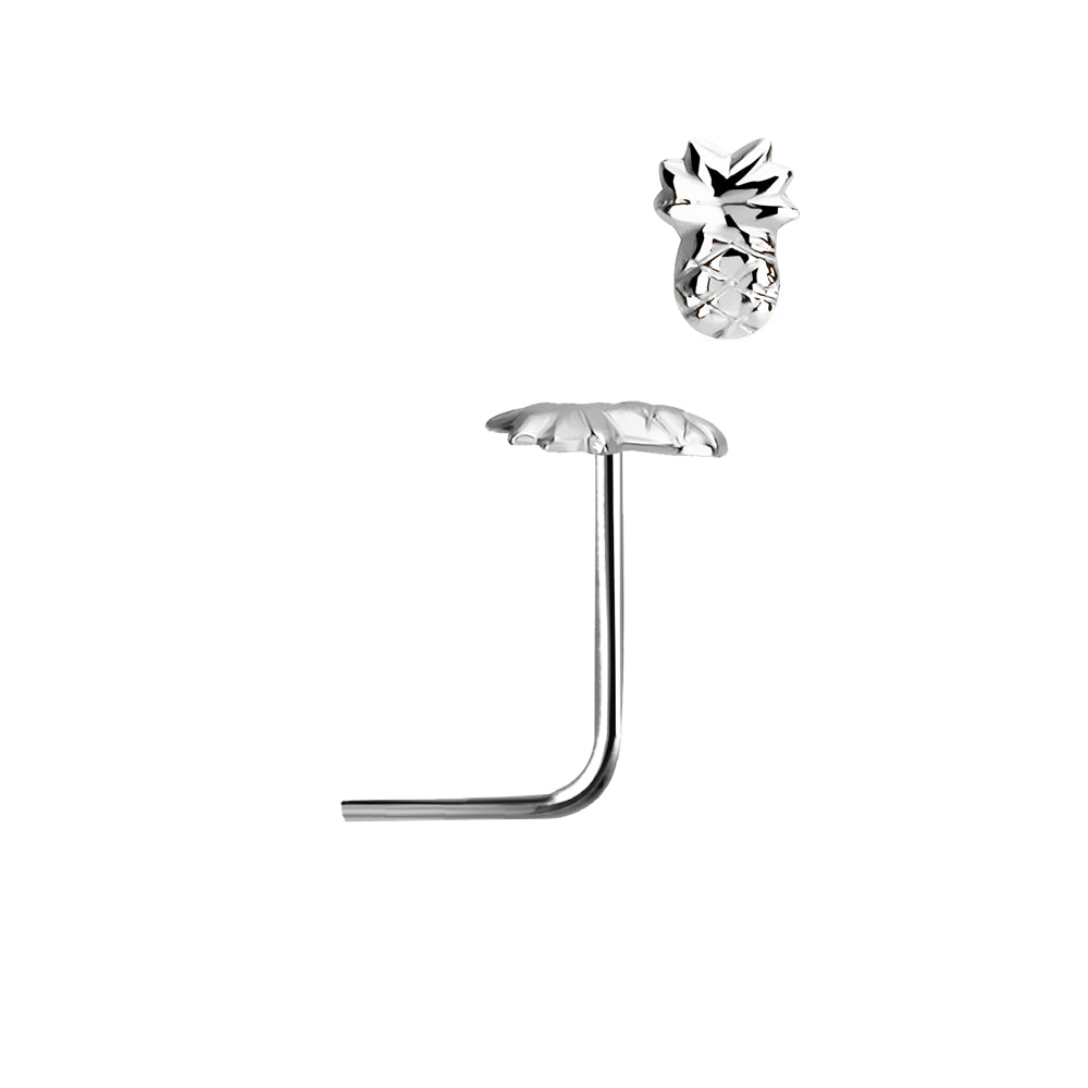 .925 Sterling Silver 22 Gauge L Shape Pineapple Nose Stud