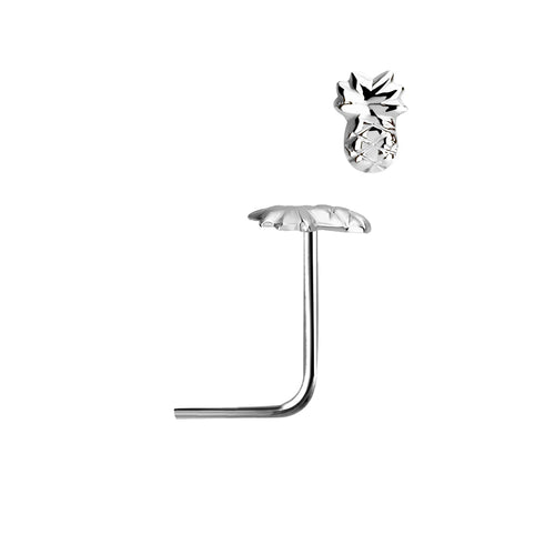 .925 Sterling Silver 22 Gauge L Shape Pineapple Nose Stud
