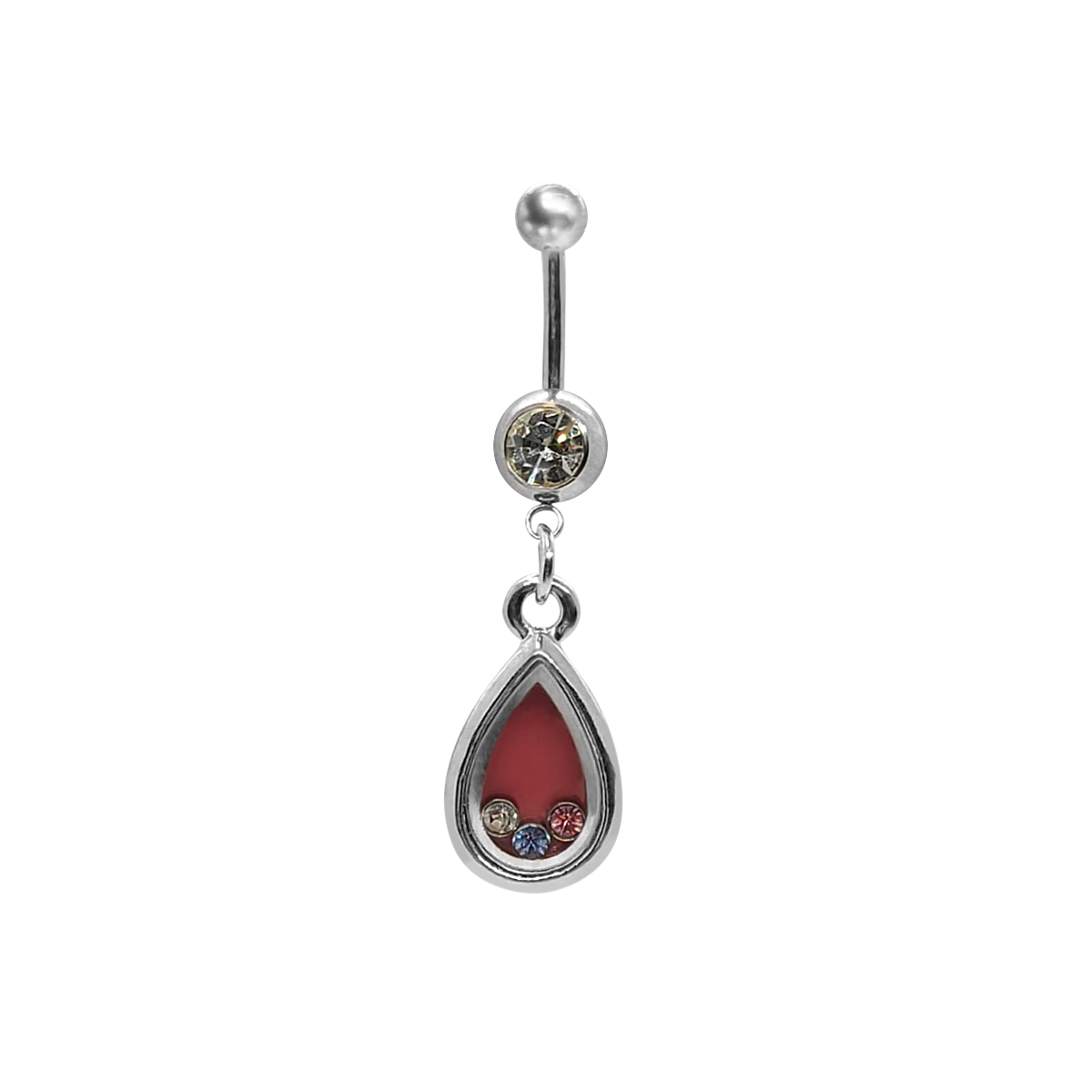 Surgical Steel 14 Gauge Belly Ring with Floating CZ Capsule Dangle - photo 5