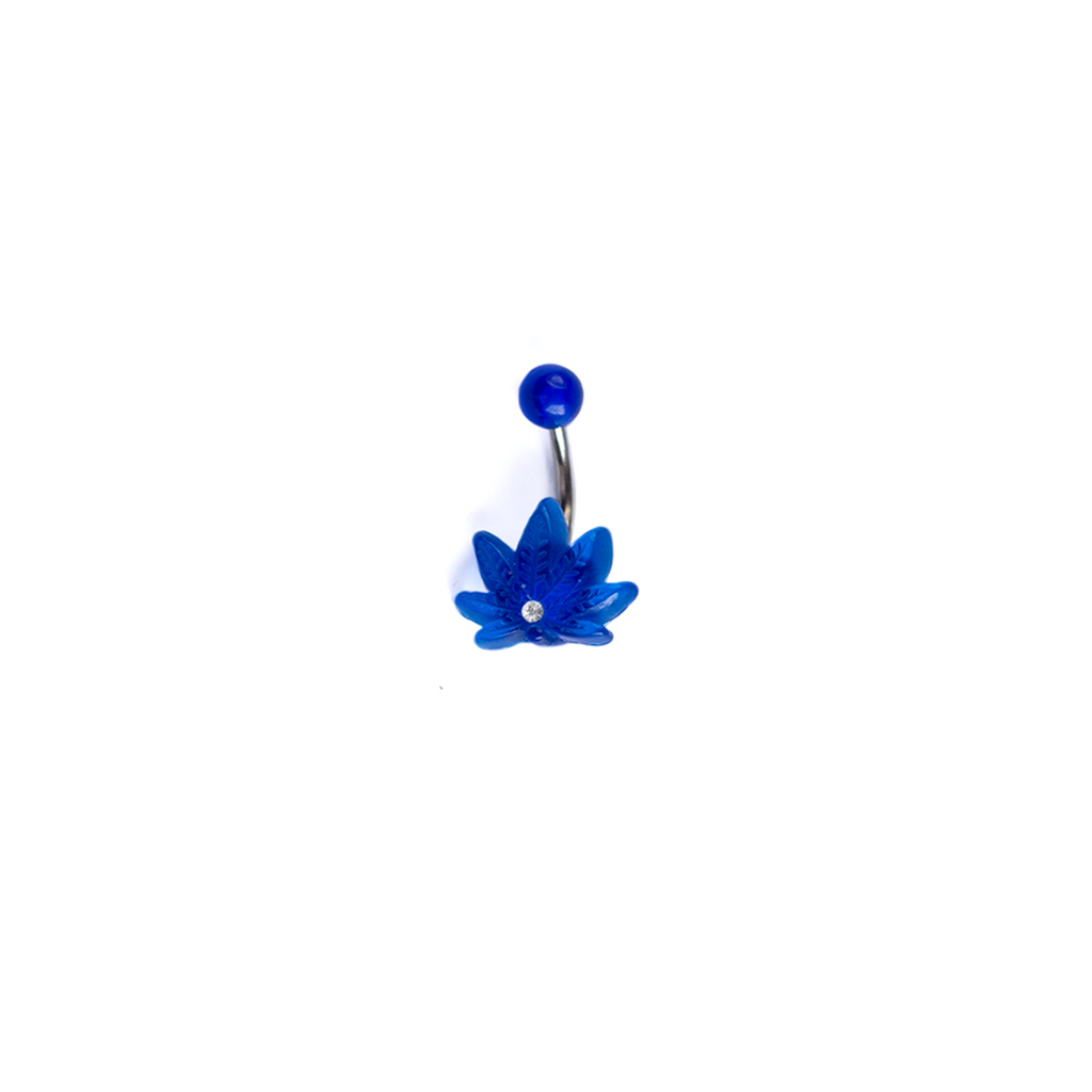 Surgical Steel Blue CZ Pot Leaf Curved Barbell