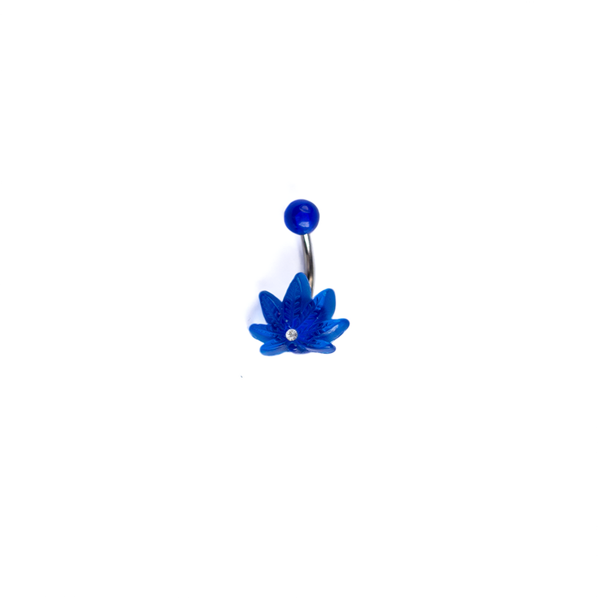 Surgical Steel Blue CZ Pot Leaf Curved Barbell