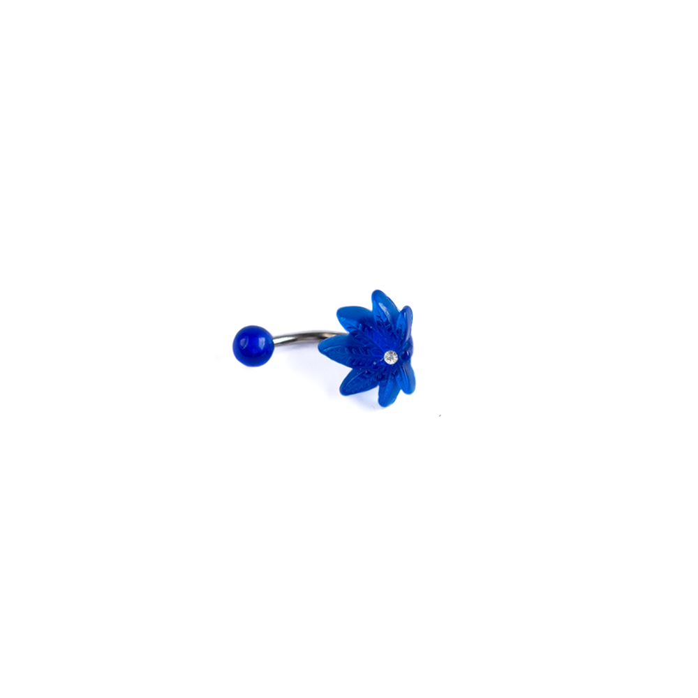 Surgical Steel Blue CZ Pot Leaf Curved Barbell