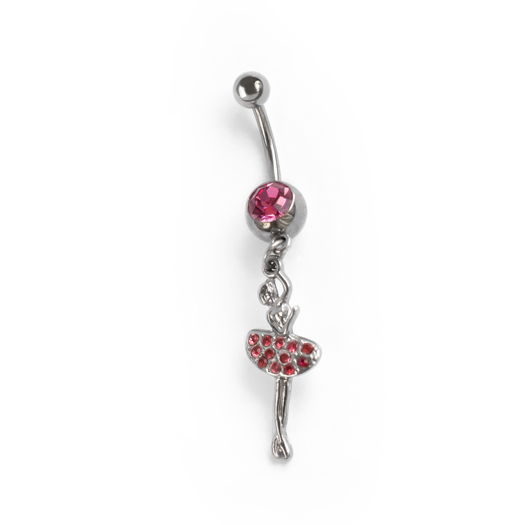 Surgical Steel Dancing Girl CZ Dangle Belly Button Ring
