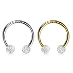 14 Karat Solid Gold Horseshoe Circular Barbell 16 Gauge CZ Paved Ball - Kruelty