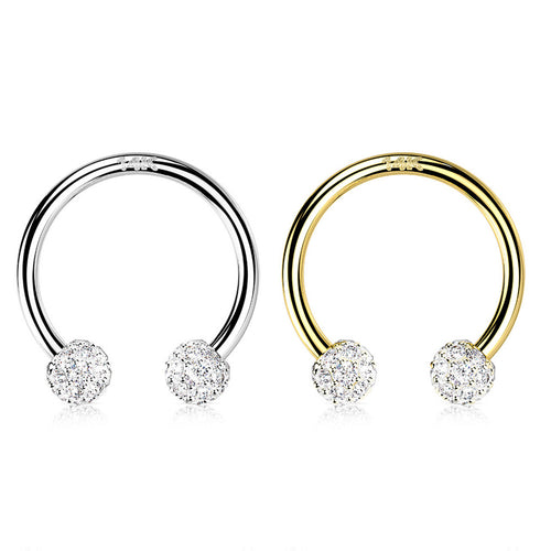 14 Karat Solid Gold Horseshoe Circular Barbell 16 Gauge CZ Paved Ball - Kruelty