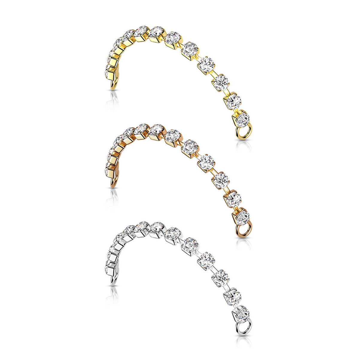 Surgical Steel Nose & Ear Link Bridge Connector Chain CZ Gems - Kruelty