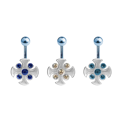Titanium 14 Gauge Belly Ring with Blue CZ Cross Gems