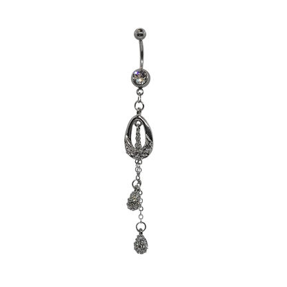 Surgical Steel 14 Gauge Belly Ring with Dangling Paved CZ Teardrops