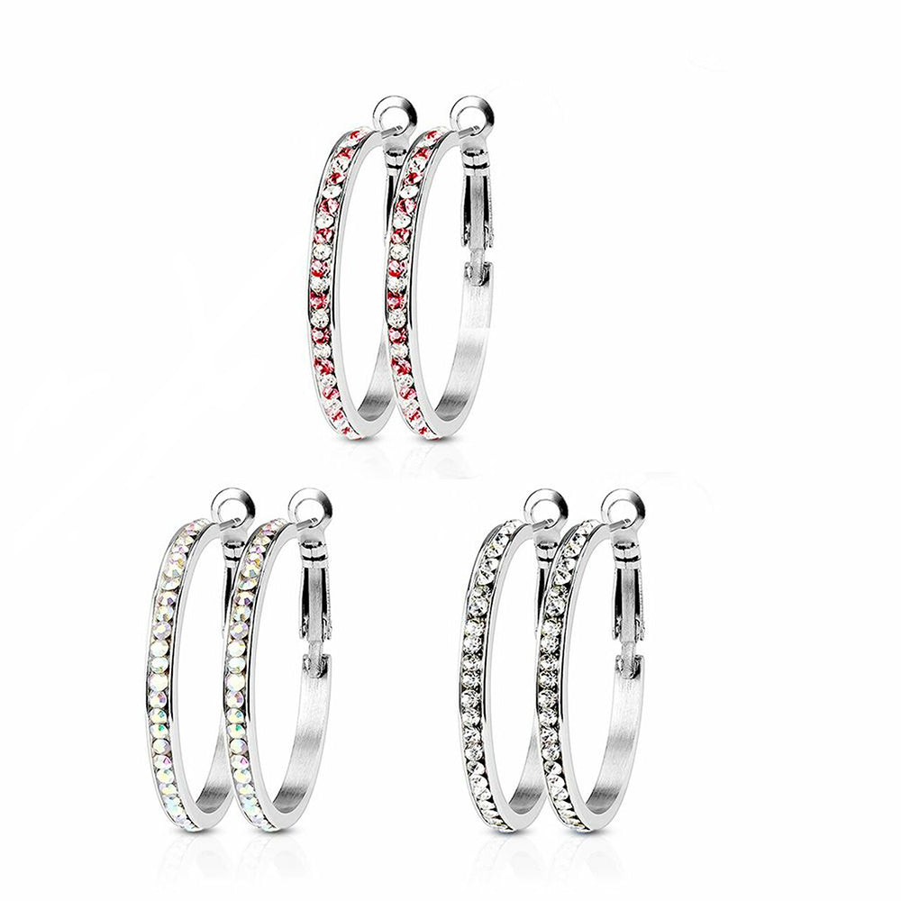 Surgical Steel 20 Gauge Eternity Crystal Hoop Earrings - Pair