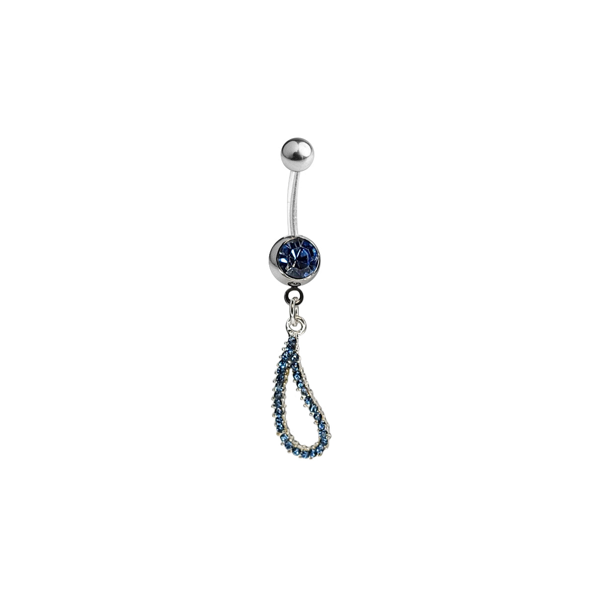 Surgical Steel 14 Gauge Belly Ring with Blue Paved CZ Teardrop Dangle