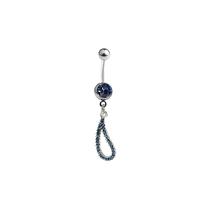 Surgical Steel 14 Gauge Belly Ring with Blue Paved CZ Teardrop Dangle