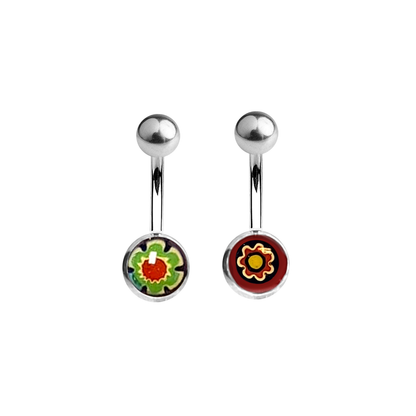 Titanium 14 Gauge Belly Ring with Flower Logo